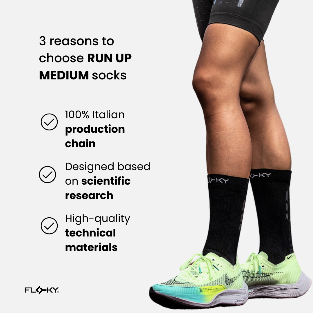 RUN UP Medium – Biyomekanik Performans Koşu Çorabı Siyah